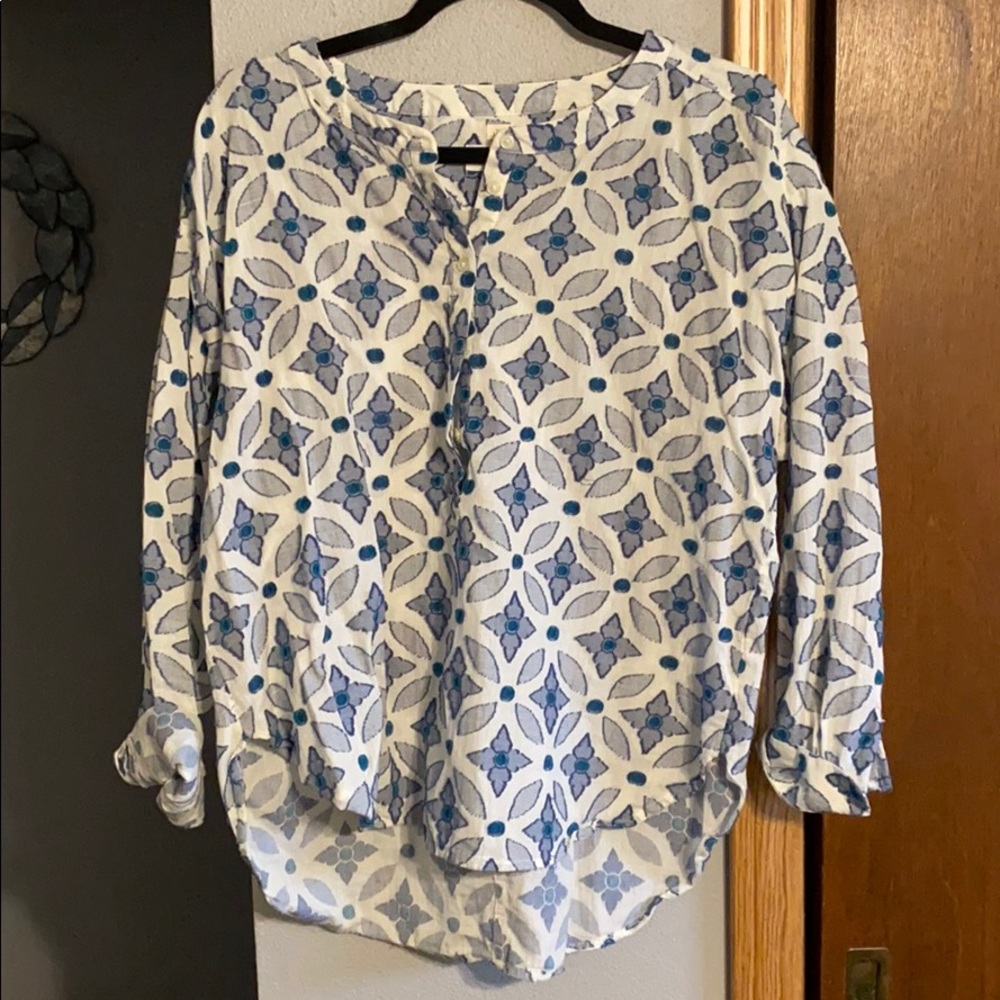 Blue and White 1/4 button Blouse